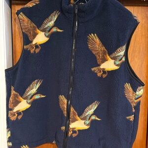 Woolrich Navy Fleece Vest with Multicolor Duck Print